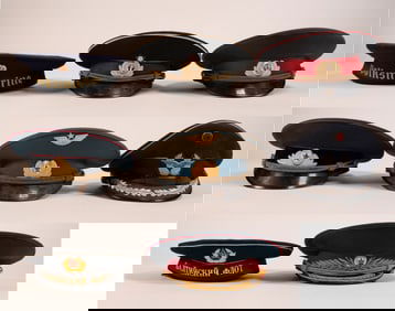 WWII Officer Hat Group Lot Enlisted Police German Russian Hungarian etc