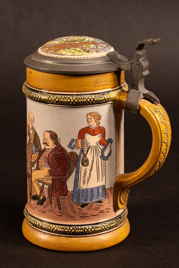 Hauber & Reuther Beer Stein #400 Tavern Scene (1 of 8)