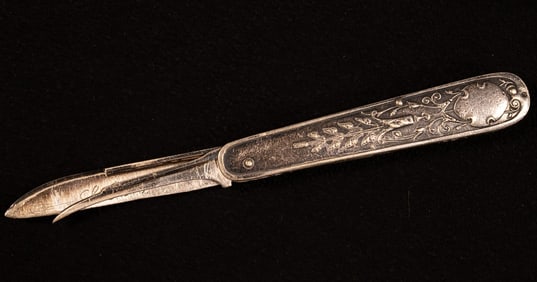 19th c Gorham Sterling Silver Pocket Knife Shield & Floral Pattern Number 071