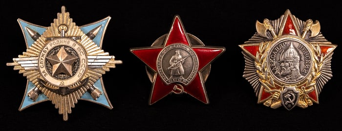 Lot of 3  Sterling/ Silver Russian USSR Screw Back Type Order Award Medals