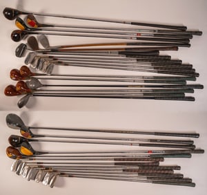 Large Lot of Golf Clubs McGregor BTN Top Flite Irons Woods Drivers