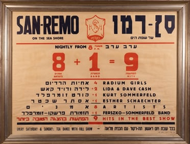 Vintage San Remo Caberet / Tea Party Show Poster in Hebrew