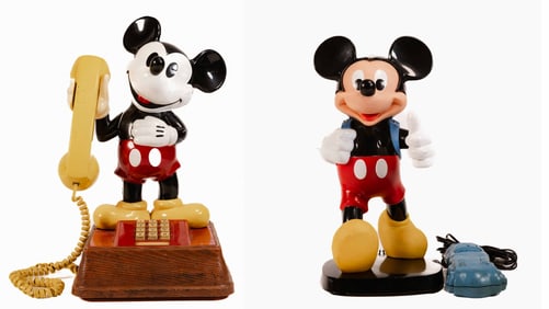 The Mickey Mouse Phone c. 1976 Push Button Phone & Mickey Mouse Backpack Phone c 1986 Push Button