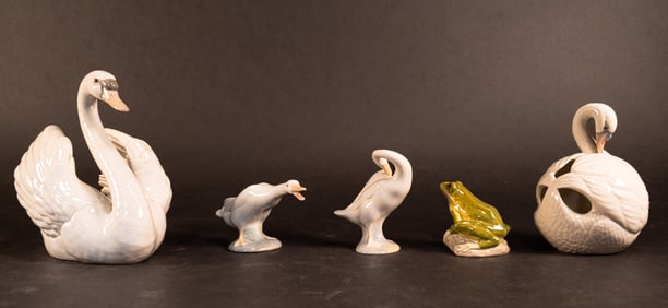 Lladro Ceramic Statue Collection Swan Duck Frog etc Group Lot