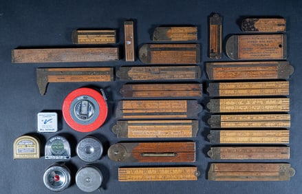 Wood & Brass Folding Ruler Rope Tape Measure Collection Group Lot