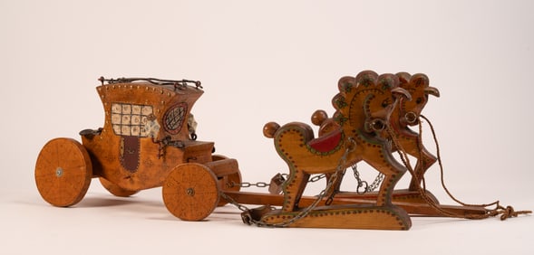 Hand Carved Toy Wooden Coach w/ Horses Kokin the Beau Brummel of Juggling