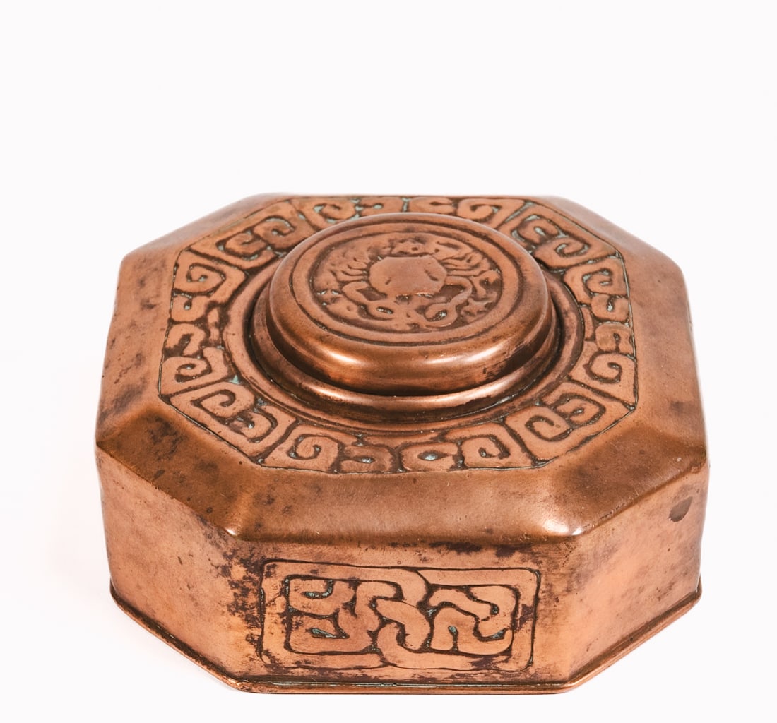Tiffany Studio New York Zodiac Bronze Dor Inkwell (1 of 12)