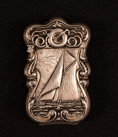 19th c Sterling Silver Matchsafe Nautical Sailboat Maritime
