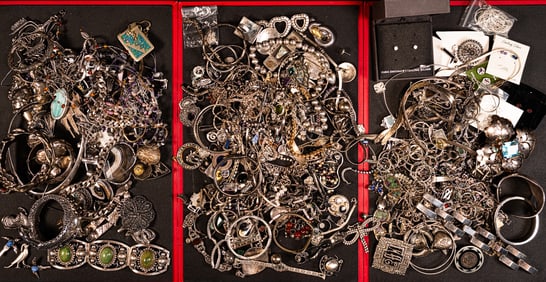 Vintage Unsearched Sterling Silver Jewelry Collection 3465 Grams