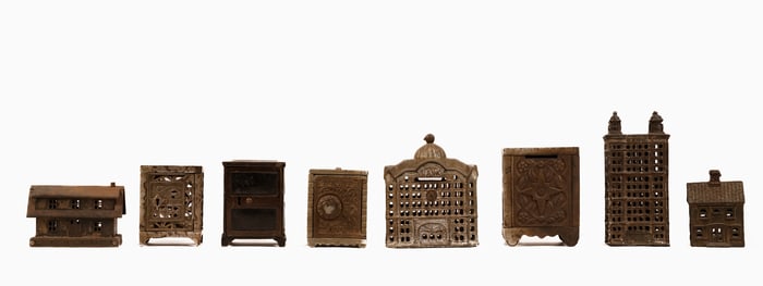 Cast Iron Mechanical Bank Collection Building Safe etc 1880-1905