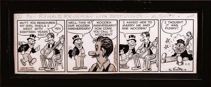 Mutt And Jeff Original Comic Strip Art Board Signed 1976