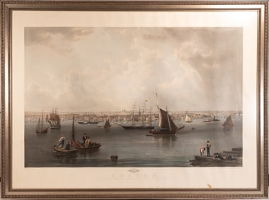 19th c C Mottram Boston Harbor Hand Colored Engraving
