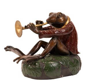 Patinated Bronze Frog Jazz Musician Sculpture