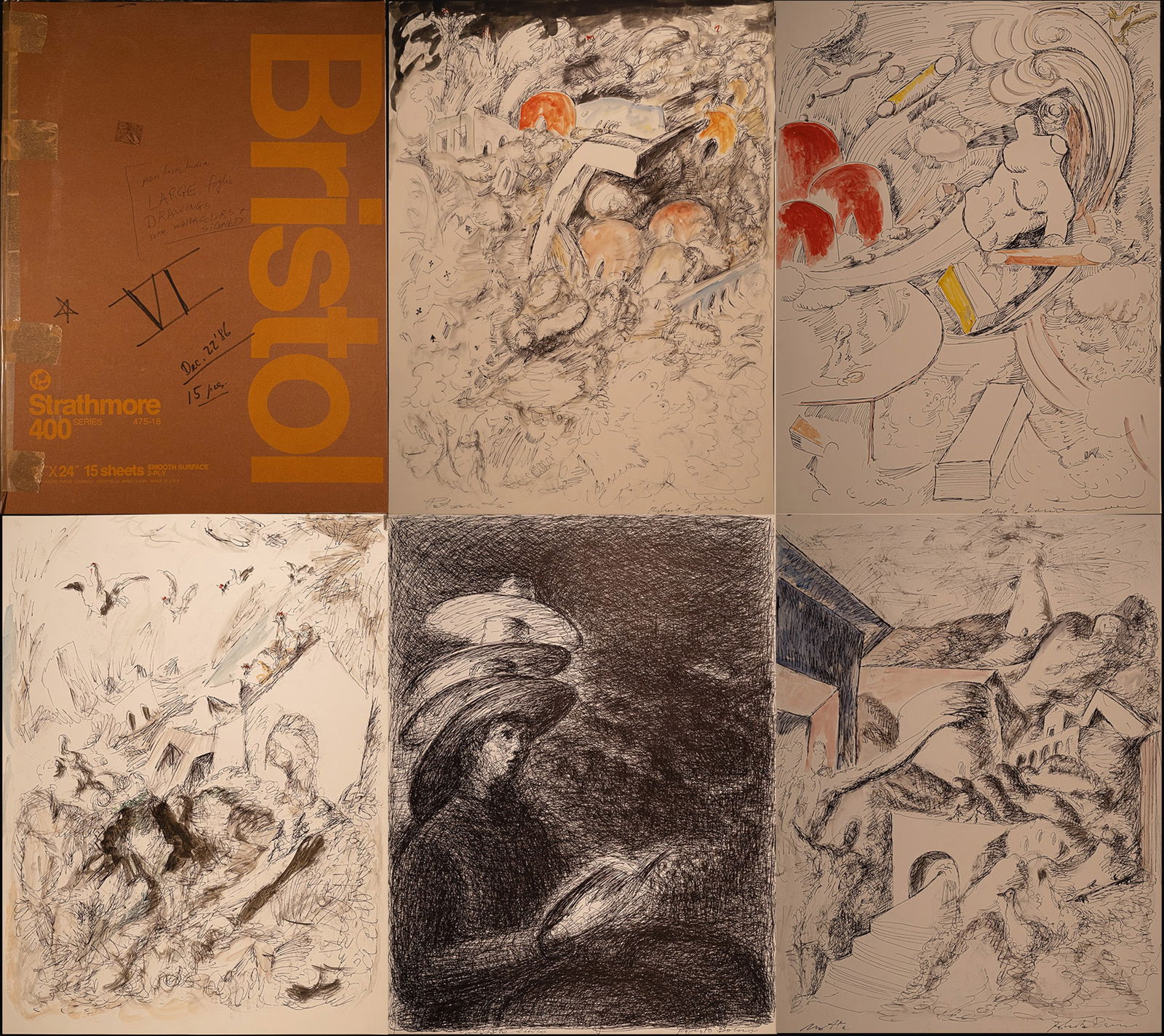 Roberto Barni (Italian 1939-) Surrealist Personal Sketch Book Watercolors On Paper 17 Drawings One (1 of 18)