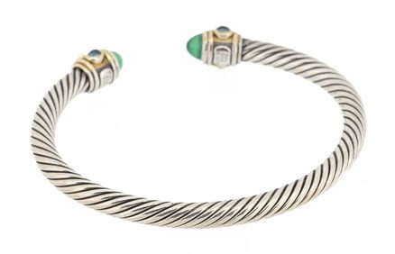 David Yurman 14k Gold Sterling Silver Reneissance Classic Cable Cuff Bracelet