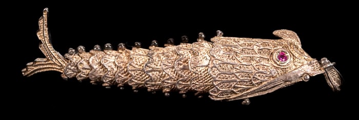 Judaic Filigree 800 Silver Fish Figural Spice Besamin Box