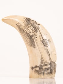 Scrimshaw Whale Tooth Hand Carved Scene "Coming Back Home"