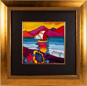 Peter Max ( German American 1937-) Retro Suite IV "Sunrise Sail #3" Acrylic Mixed Media On Paper