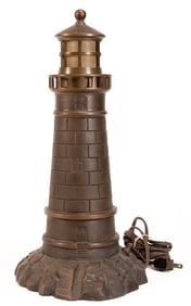 Early 20th C Bronze Lighthouse Lamp