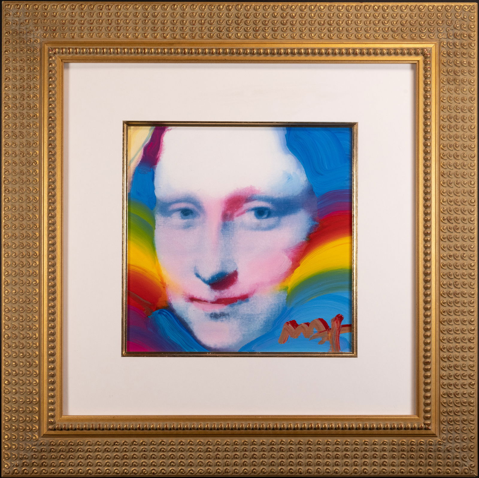 Peter Max (German/American 1937-) "Retro Suite IV: Mona Lisa" Mixed Media On Paper Signed: Peter Max Finkelstein (German/ USA 1937-) "Retro Suite IV: Mona Lisa" Embellished Mixed Media Print On Paper Signed in paint to Lower Right & Autographed In Verso: "To Jerry Love Max 2019" Gold Gilt W