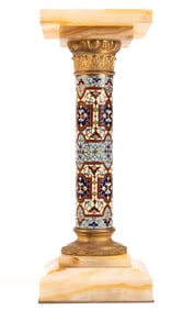 19th c French Champleve Enamel Onyx & Bronze Pedestal