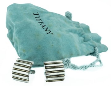 Tiffany & Co Vintage 18K Gold & Sterling Silver Curved Cufflink Pair