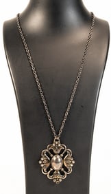 Rare Early Georg Jensen (Dernmark 1866-1935) Sterling Silver Art Nouvaeu Large Pendant Necklace No