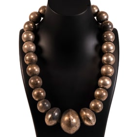 Navajo Sam Kee Native American Sterling Silver Large Bead Pearl Necklace