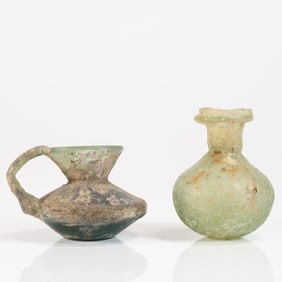 Ancient Roman Period Blown Glass Perfume Bottle & Jug 1st to 3rd CE