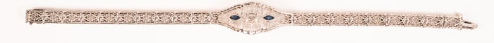 White Gold Diamond & Sapphire Art Deco Filigree Bracelet