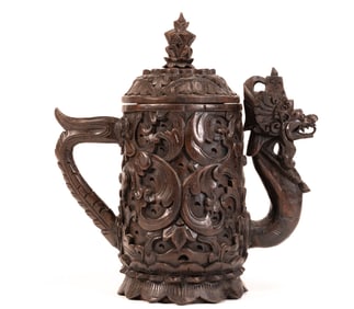 Chinese Carved Zitan Hardwood Dragon Cup