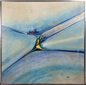 William Meyers ( America 20th c ) Abstract Cityscape Oil On Canvas