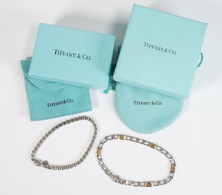 Tiffany & Co Sterling Silver & 18K Gold Chain Link Bracelet And Sterling Silver Box Bracelet