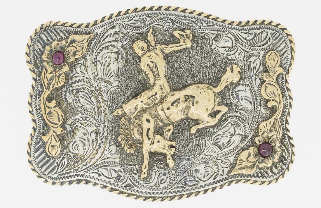 Rare Herman Friedrick NYC 14K Gold & Ruby Sterling Silver Rodeo Bucking Bronco Belt Buckle Signed (1 of 7)