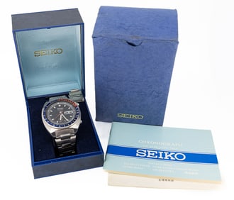 Seiko 1970's 6139-6002 Chronograph Pepsi Pogue Stainless Steel Wristwatch In Running Condition