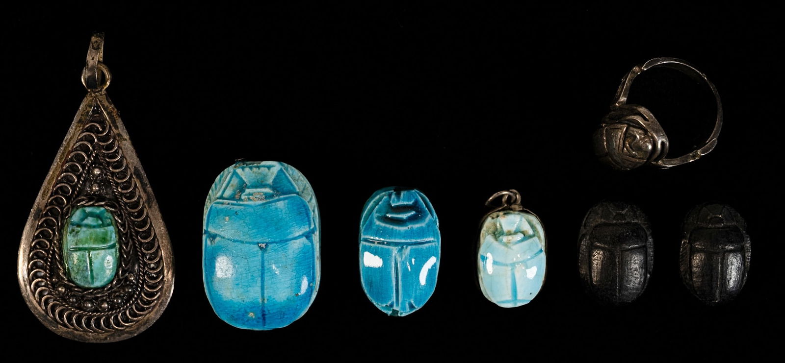 Ancient Egyptian Scarab Amulets Pendants & Ring Collection Circa 1650 to 712 BCE 7Pcs (1 of 8)