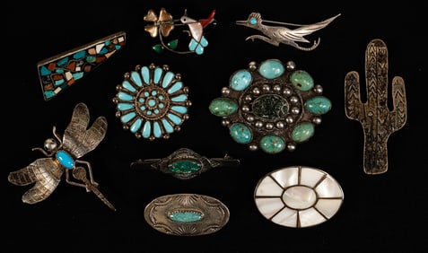 Navajo Zuni Native American Sterling Silver Brooch Collection Turquoise Multistone Etc