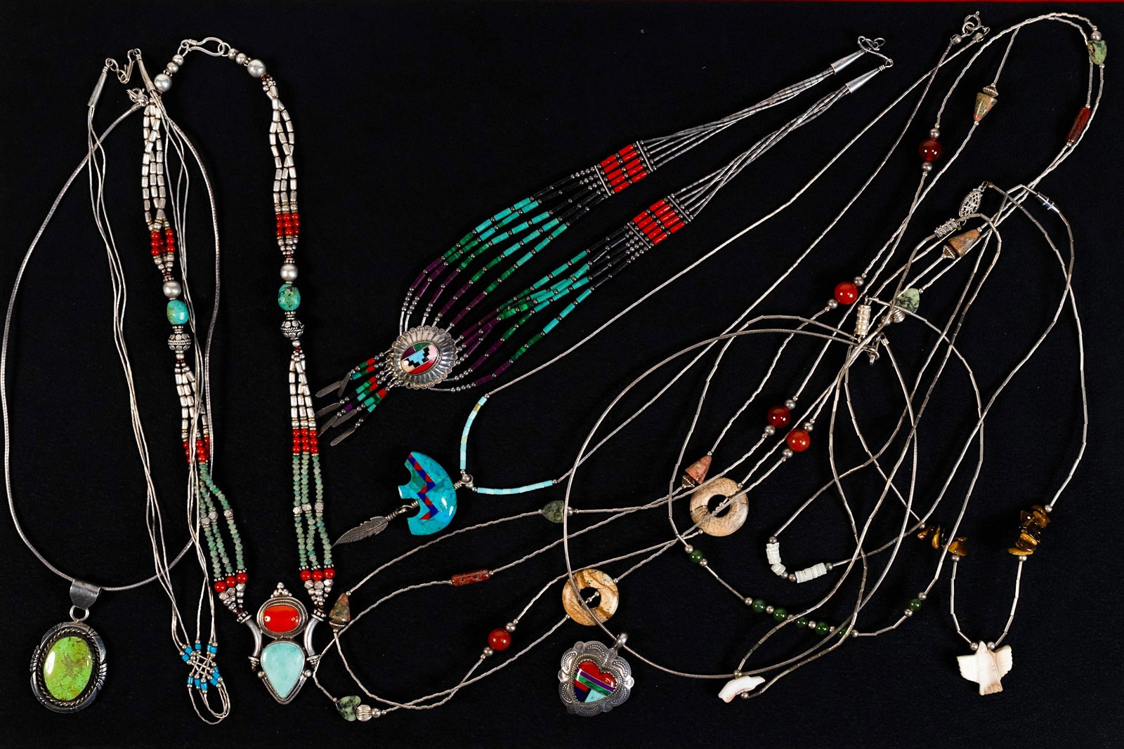 Navajo Native American Liquid Sterling Silver Necklace Collection: Navajo Tribe Native American Liquid Sterling Silver Necklace Collection Necklaces Including Silversmiths: Jason Livingston Navajo Zuni Southwestern Quoc Turquoise Inc Albuquerque and more Combined Wei