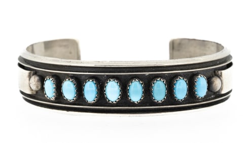 Marcella James Navajo Native American Sterling Silver Turquoise Cuff Bracelet Signed
