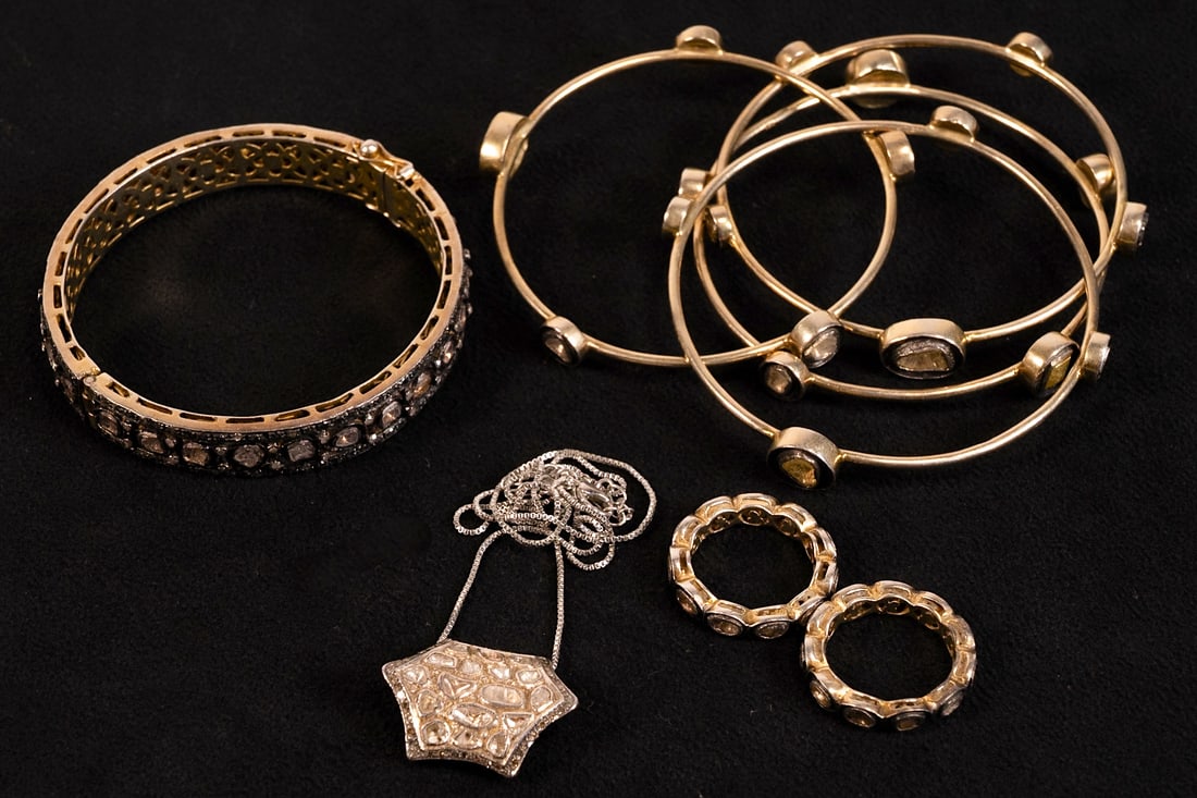 Polki Diamond Sterling Silver & Gold Veremil Jewelry Collection Bangles Rings Necklace etc (1 of 14)