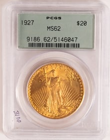 1927 MS62 St Gaudens Double Eagle US 20 Dollar Gold Coin