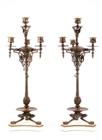 19th C French Empire Louis XVI Bronze Candelabra Pair