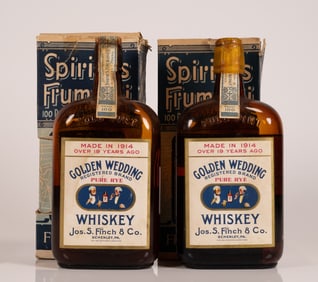 1914 Golden Wedding Pure Rye Whiskey Full Pint 100 Proof Two Bottles Sealed BiB