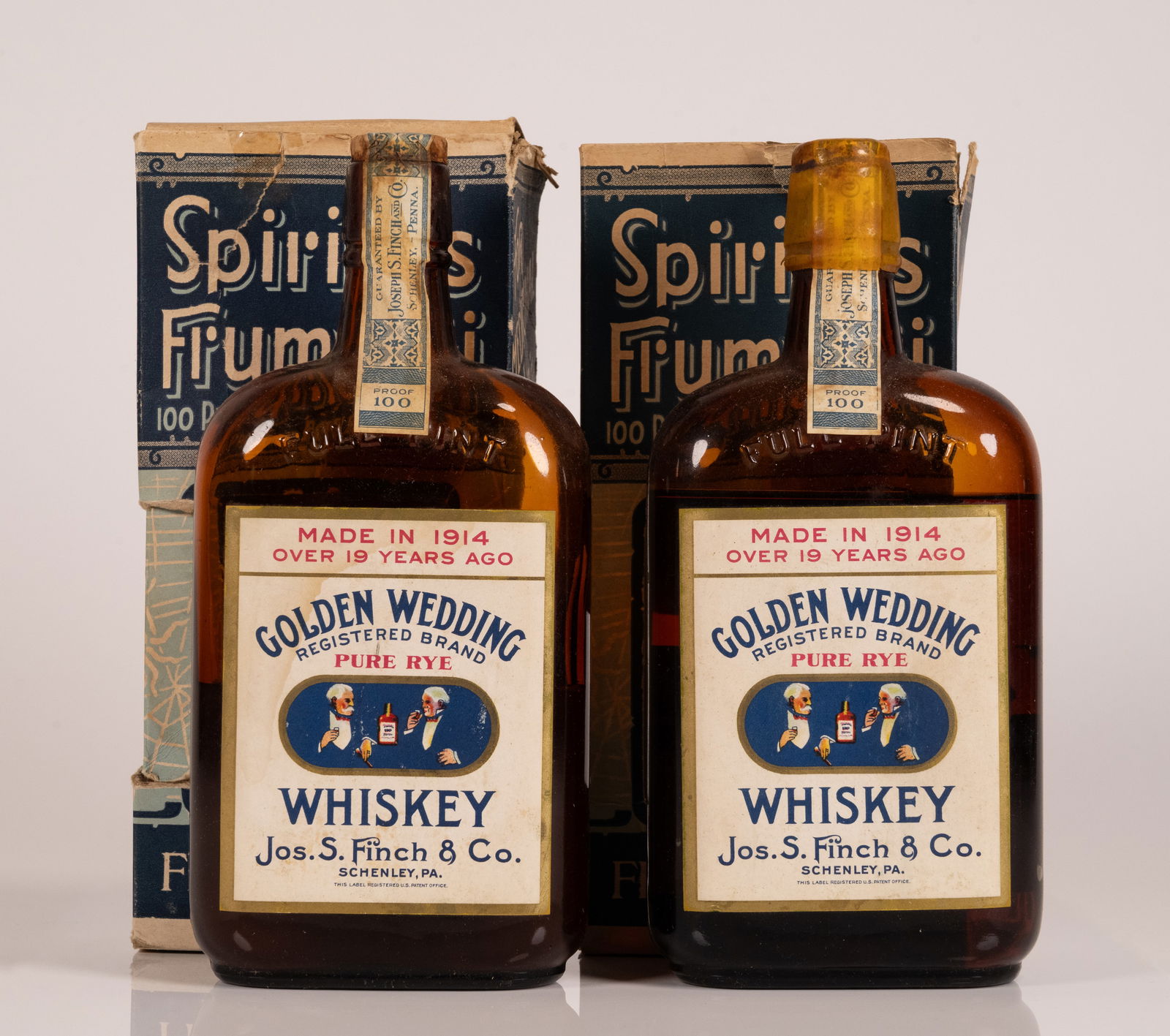 1914 Golden Wedding Pure Rye Whiskey Full Pint 100 Proof Two Bottles Sealed BiB (1 of 10)