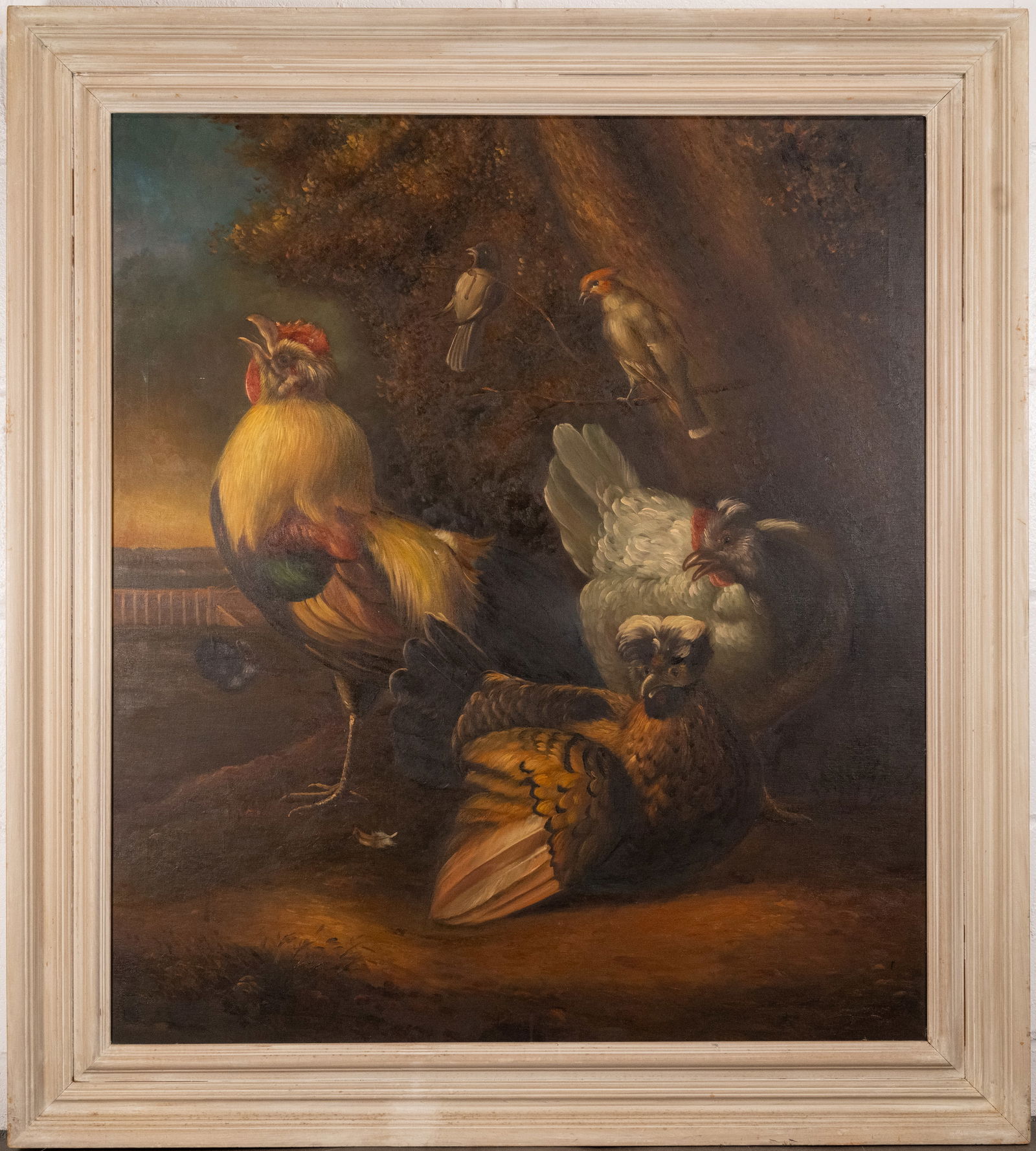 American School 20th C Farmyard Scene Oil On Canvas After Melchior Hondecoeter Signed illegible (1 of 10)