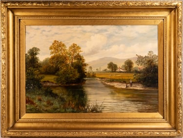 Henry W Henley ( British 1831-1931) "River at Ludlow" Oil On Canvas