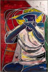 William Tolliver (America 1951-2000) "Playing Harmonica" Oil On Canvas