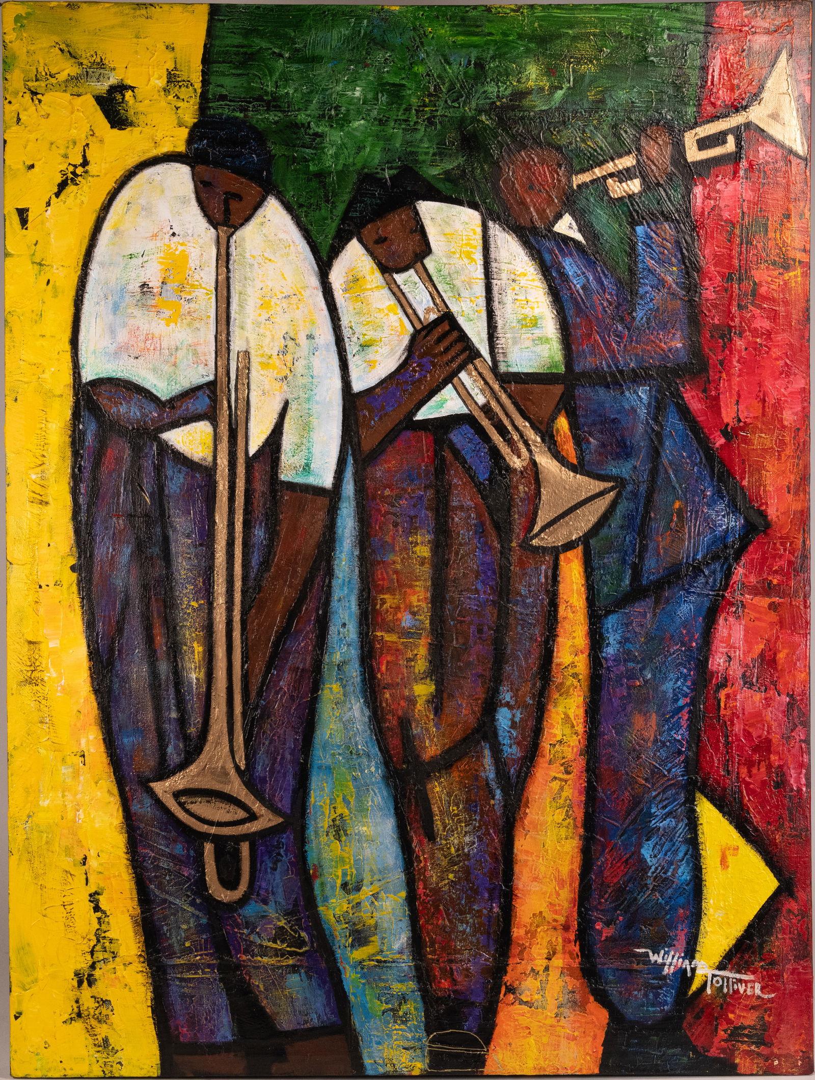 William Tolliver (America 1951-2000) "Three Musicians" Oil On Canvas (1 of 9)