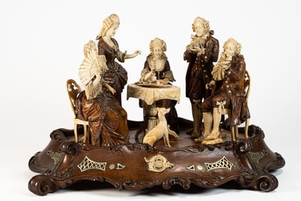 Carl Gutt 19th C MOP Bone & Wood Figural Scene Grouping