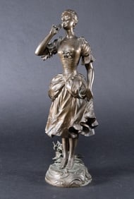 Sylvain Kinsburger (French, 1855-1935) Bronze Sculpture "Girl with Rose"